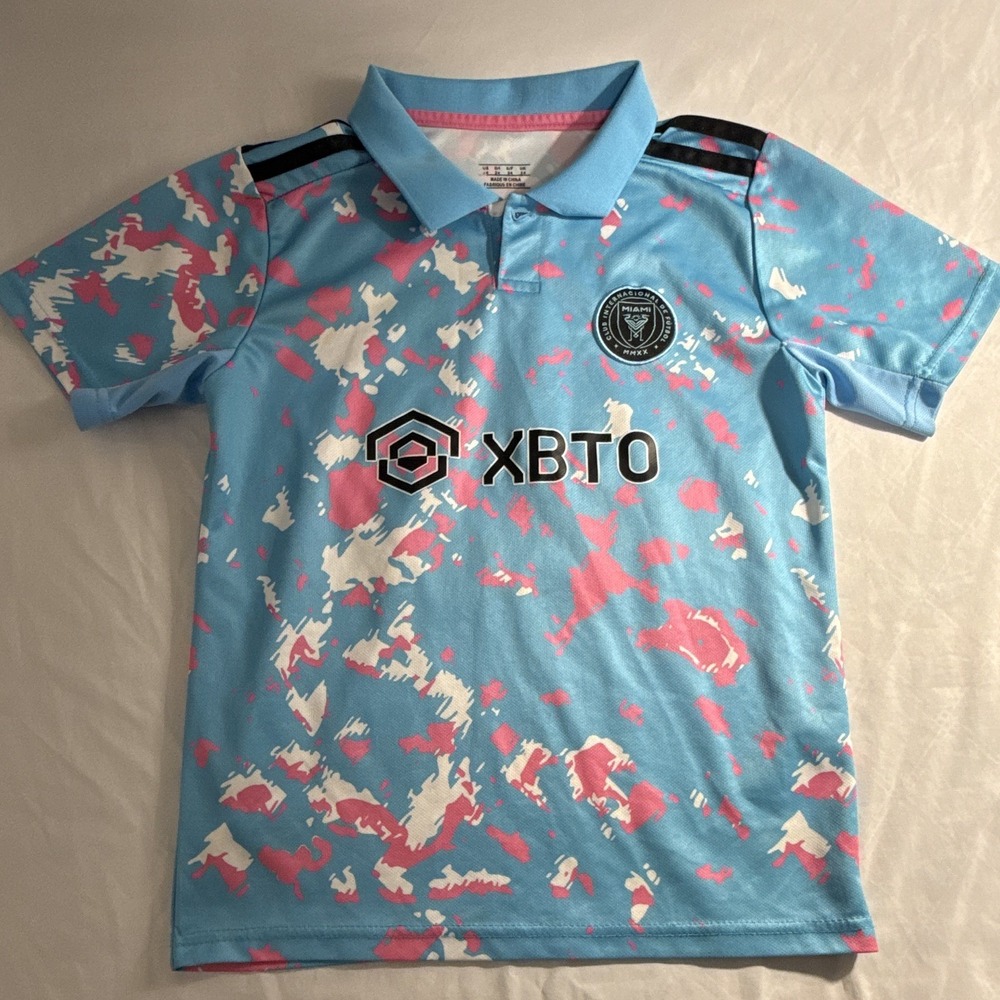 Inter Miami Messi 10 Soccer Jersey Youth 24 Blue Pink Camo XBTO Polo Shirt GOAT
